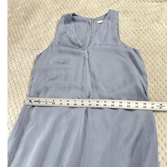 Tibi Ruffle Hem Jumpsuit Womens 2 Blue Gray Twill Wide Leg Sleeveless V-Neck RTR - Picture 6 of 6